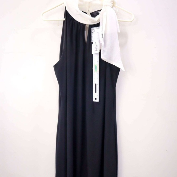 White House Black Market One Shoulder Black Dress with White Accent - Picture 3 of 5